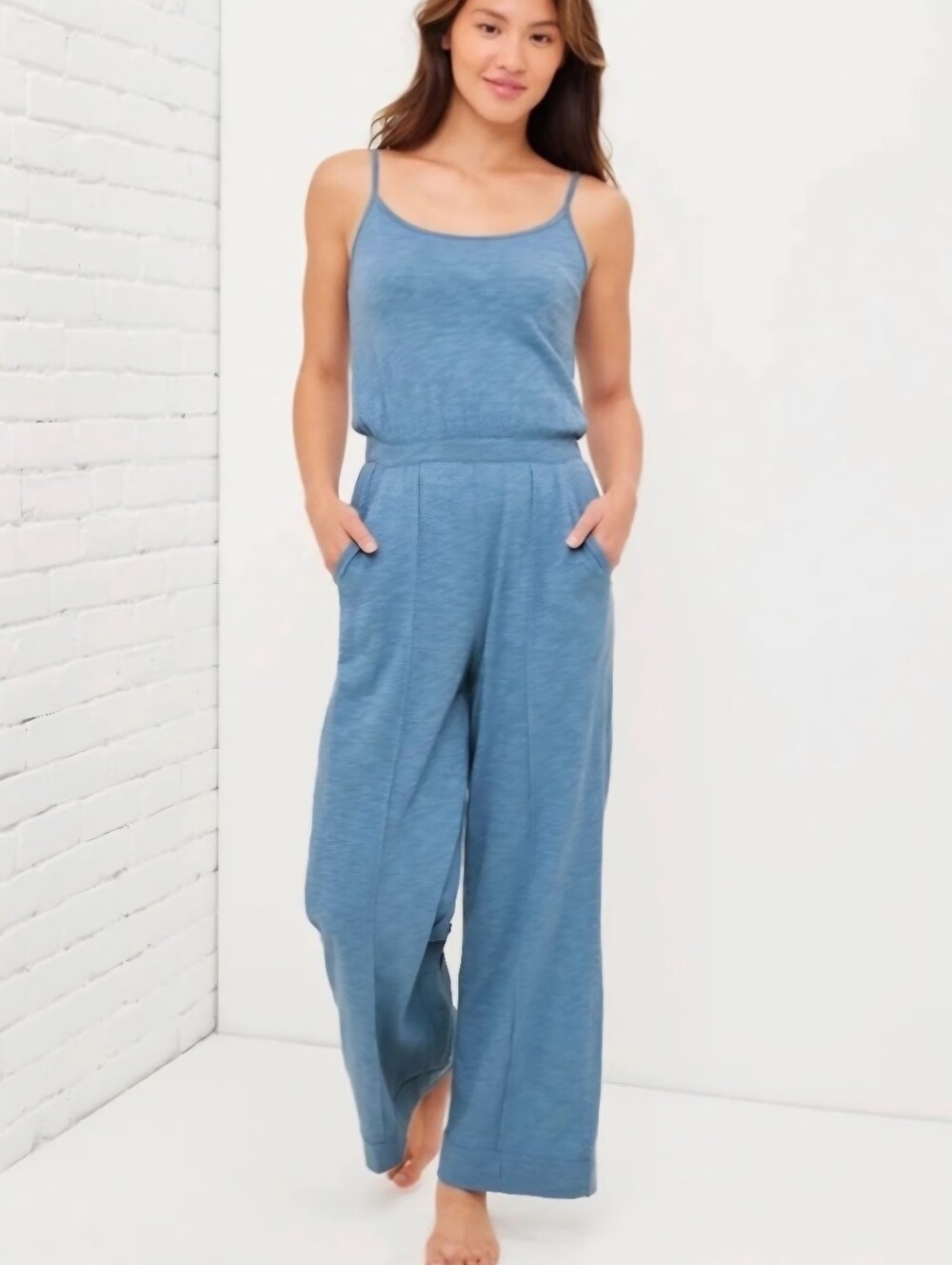 UpWest Women's Blue 100% Cotton Market Jumpsuit Sleeveless Pockets Size XS.